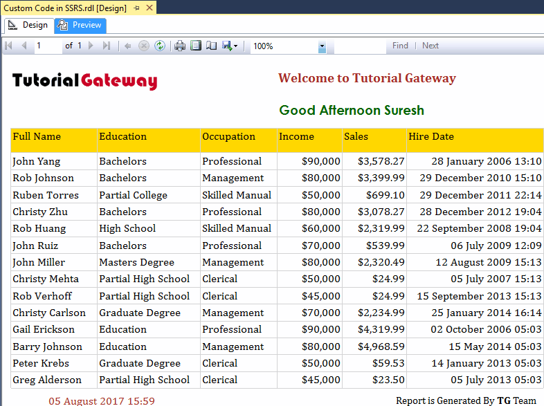 View Custom Code in SSRS Report