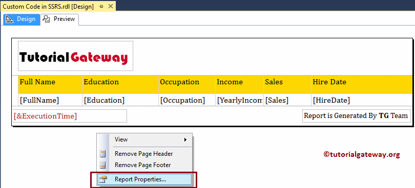 Report Properties from Designer