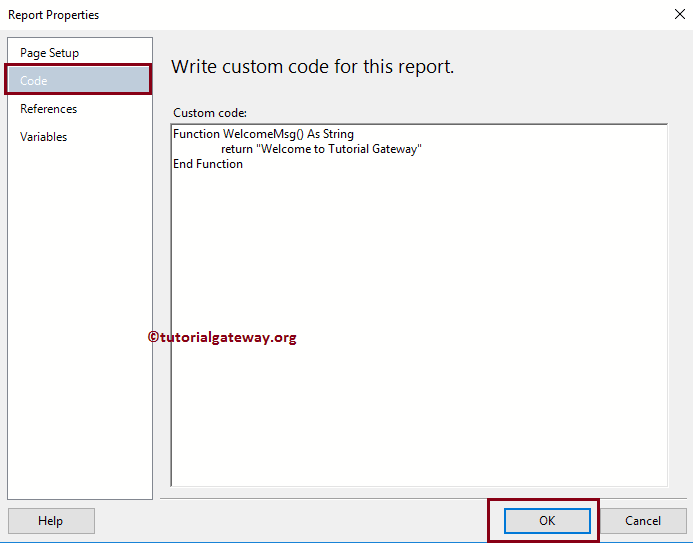 Custom Code Message for the SSRS Report