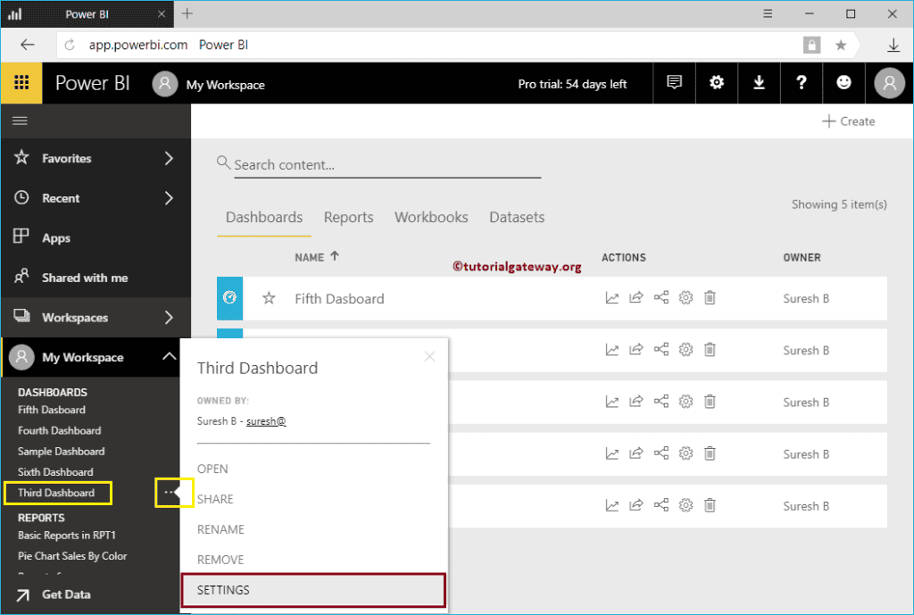 Customize Power BI Q&A Select the Dashboard Settings