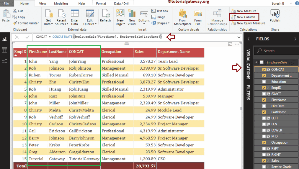 DAX String CONCATENATE Function