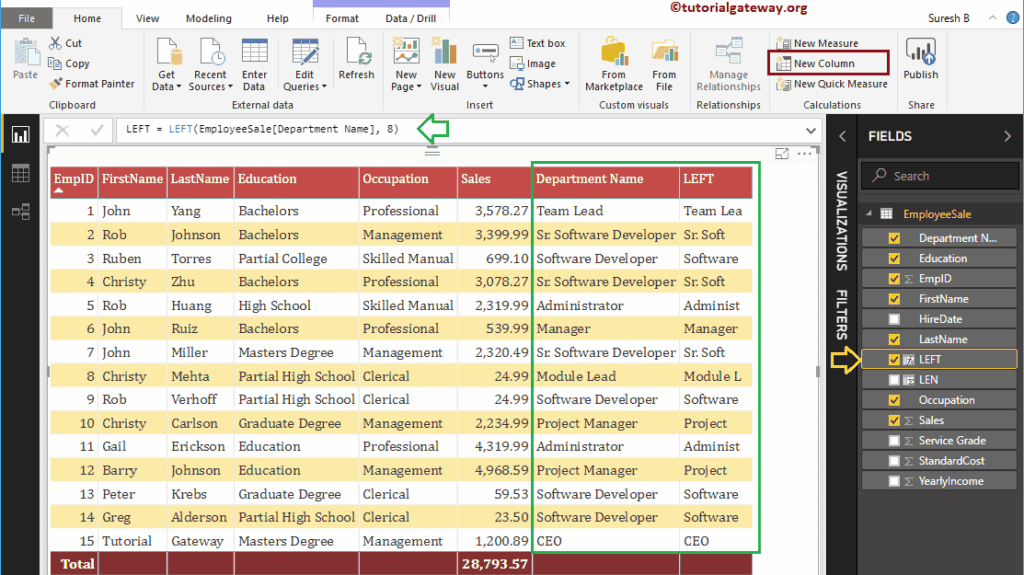 DAX String left Function