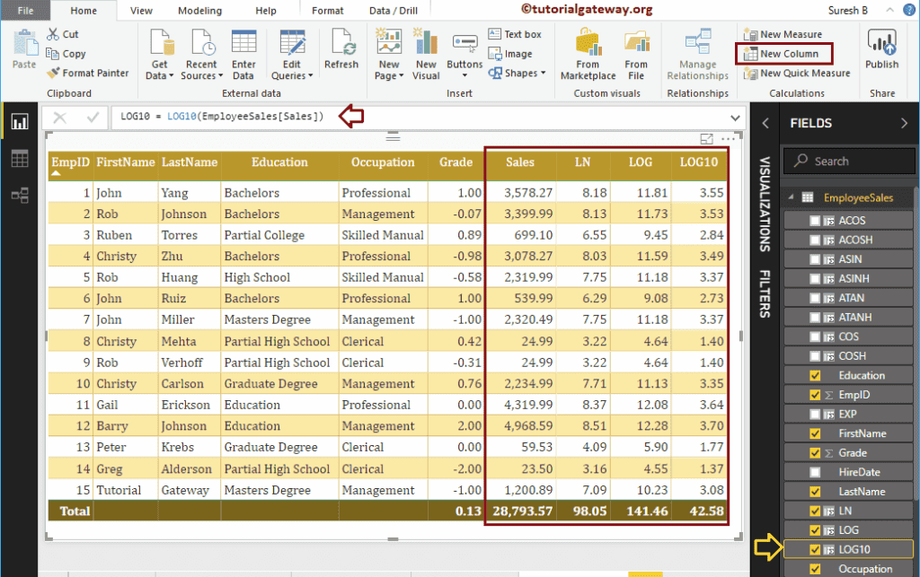 DAX LOG10 Function