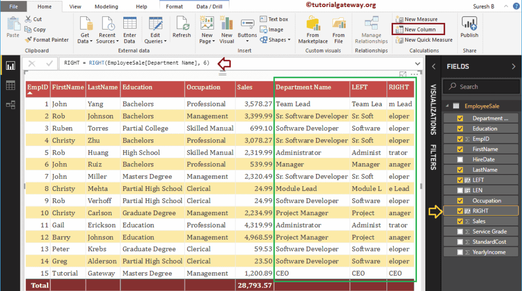 DAX String right Function
