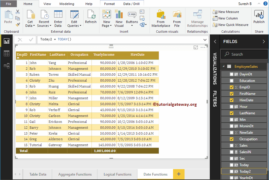 DAX TODAY Date Functions