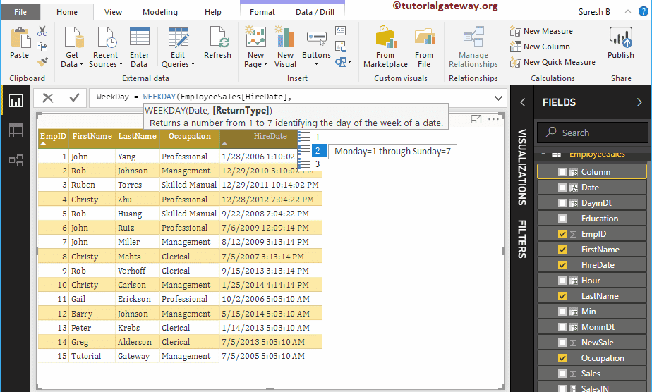 DAX WEEKDAY Date Functions 22