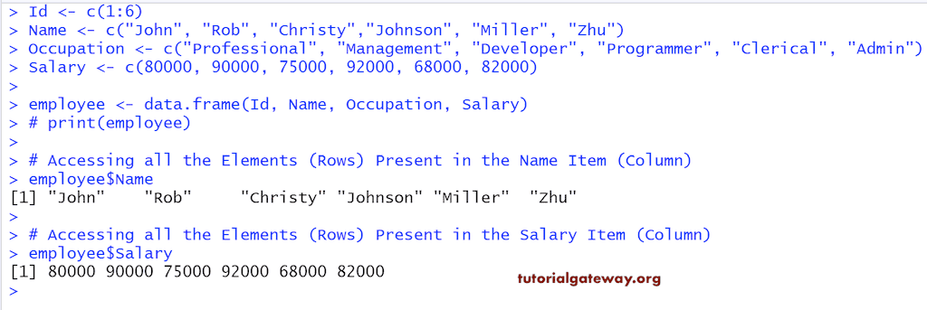 Accessing Data Frame items using $