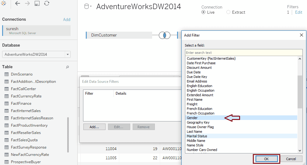 Add Data Source Filters on Dimensions