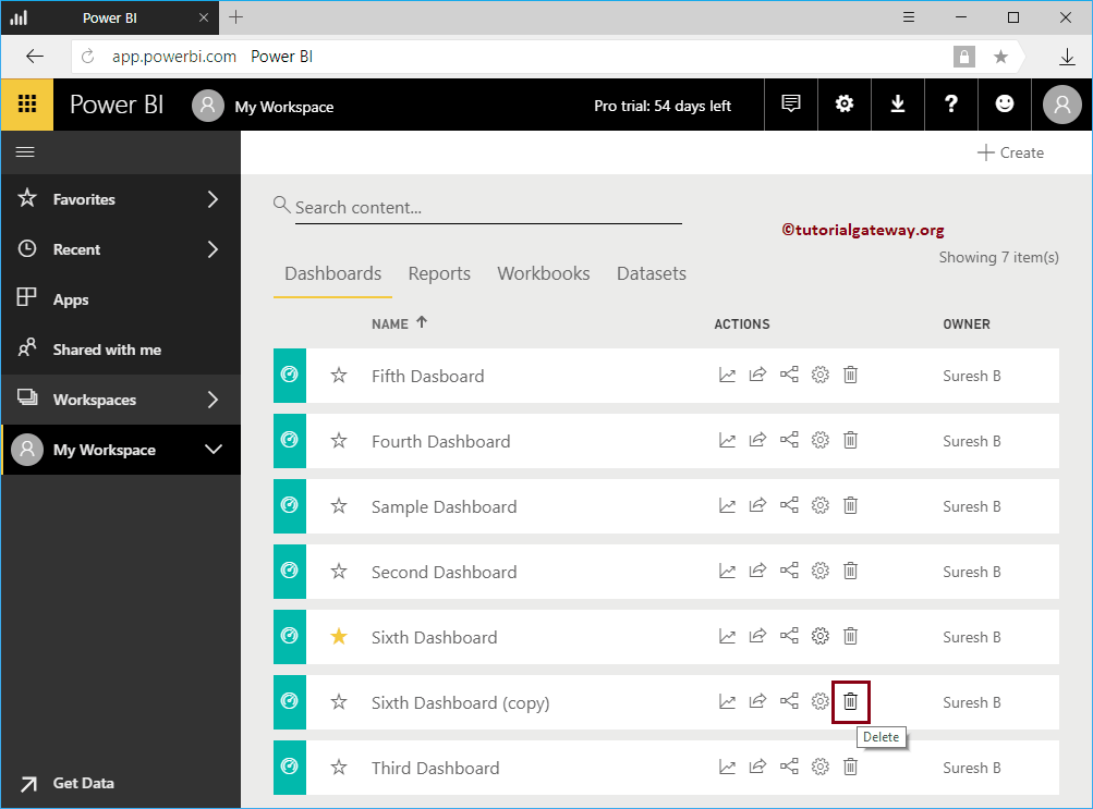Delete Power BI Dashboard 2