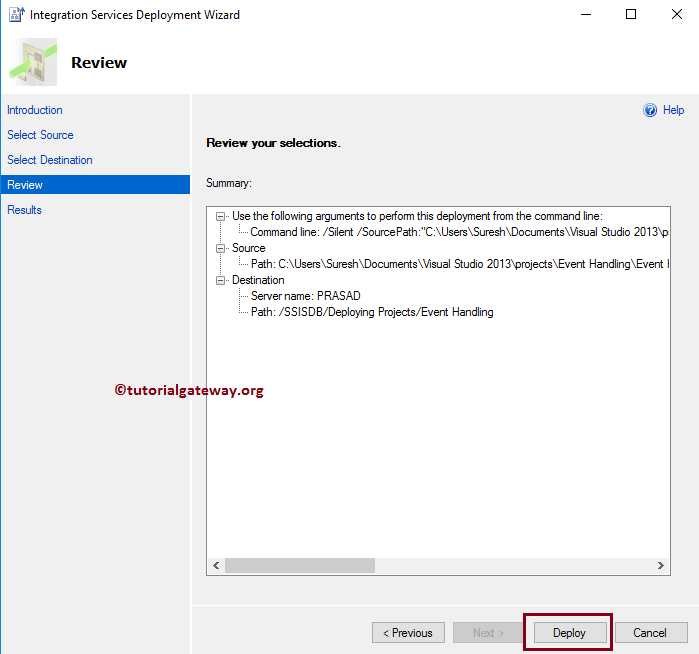 Review Integration Services Wizard Settings 9