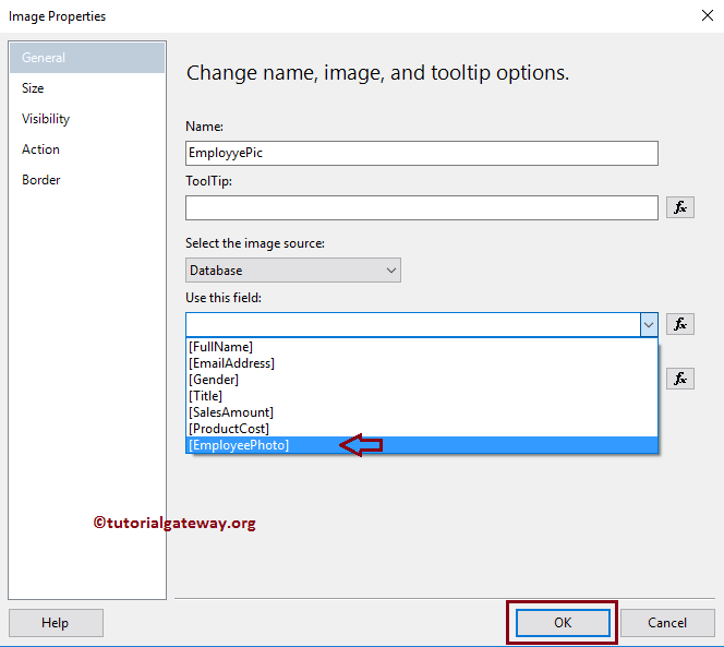 Select Image column two display Display Database Images in a Report