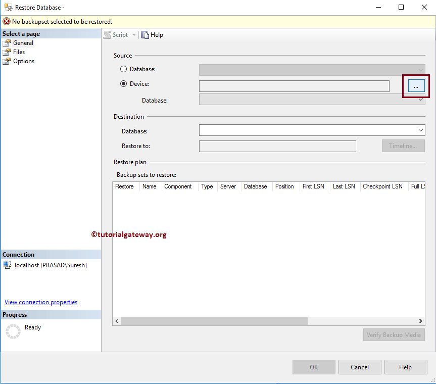 Click the Browse button beside Device option 7