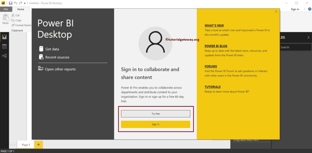 Download and Install Power BI Desktop and Choose Try Free or Sign In 11