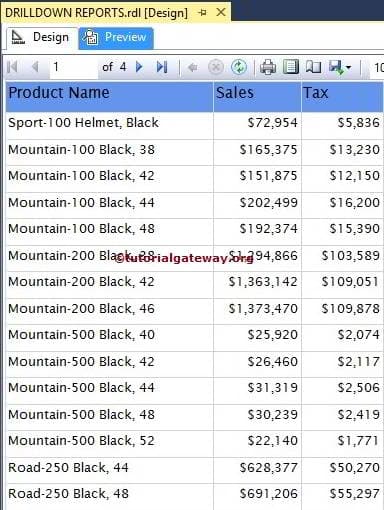 Sample Table Report 1