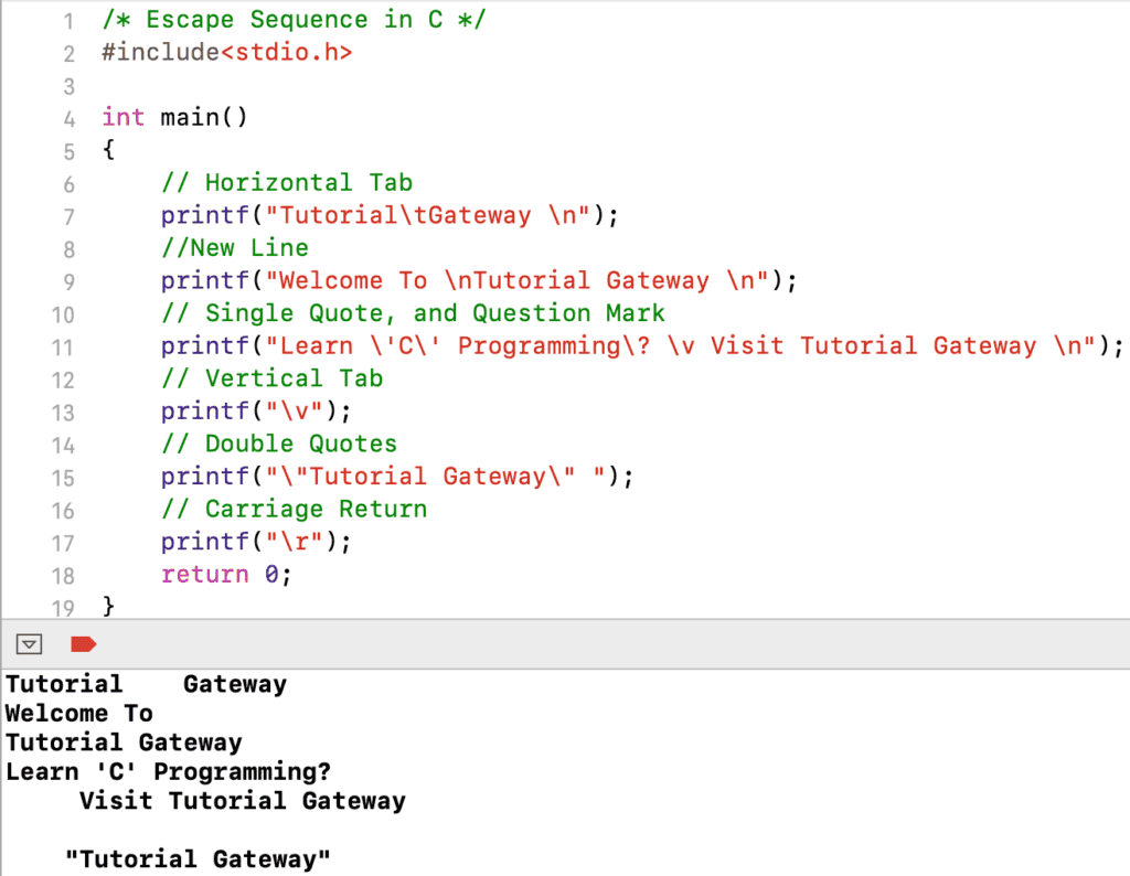 Escape Sequence in C Programming Example