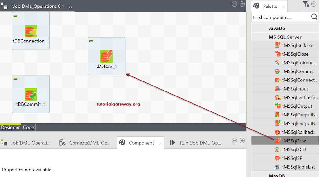 Add tDBRow to the Workflow to Execute SQL Queries in Talend