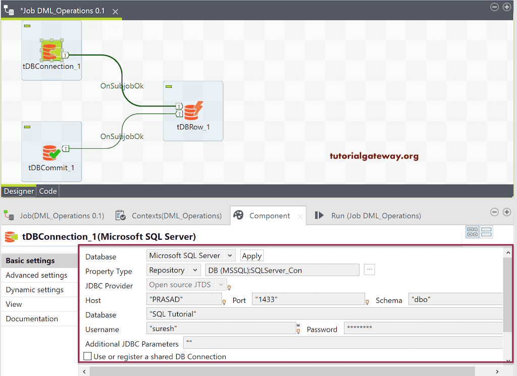 Configure tDBConnection