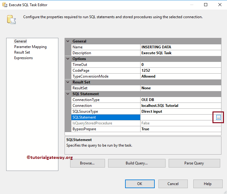 Execute SQL Task Editor