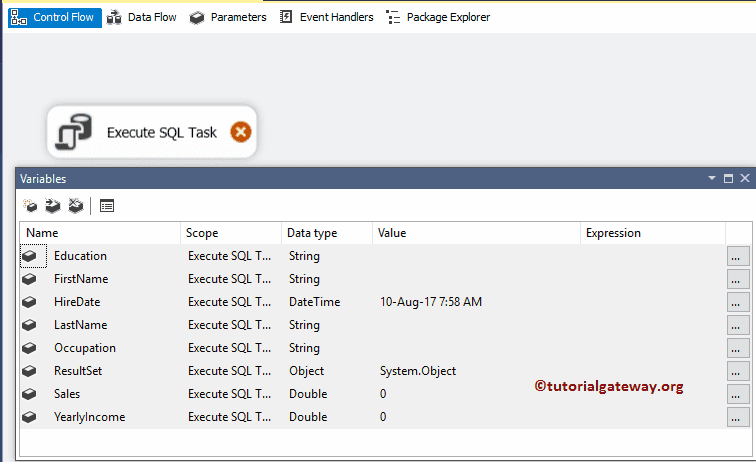 Variables for Execute Task in Full Row Set 4