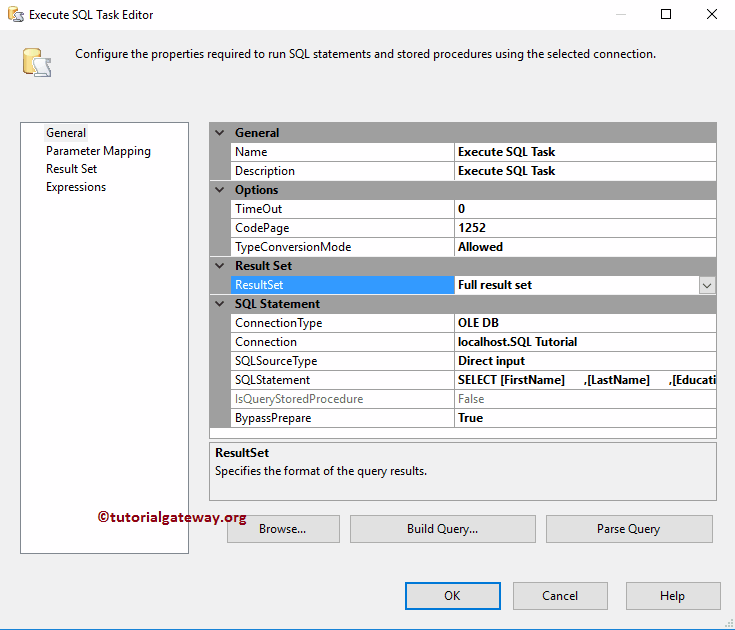 Execute SQL Task in SSIS Full Row Set 7