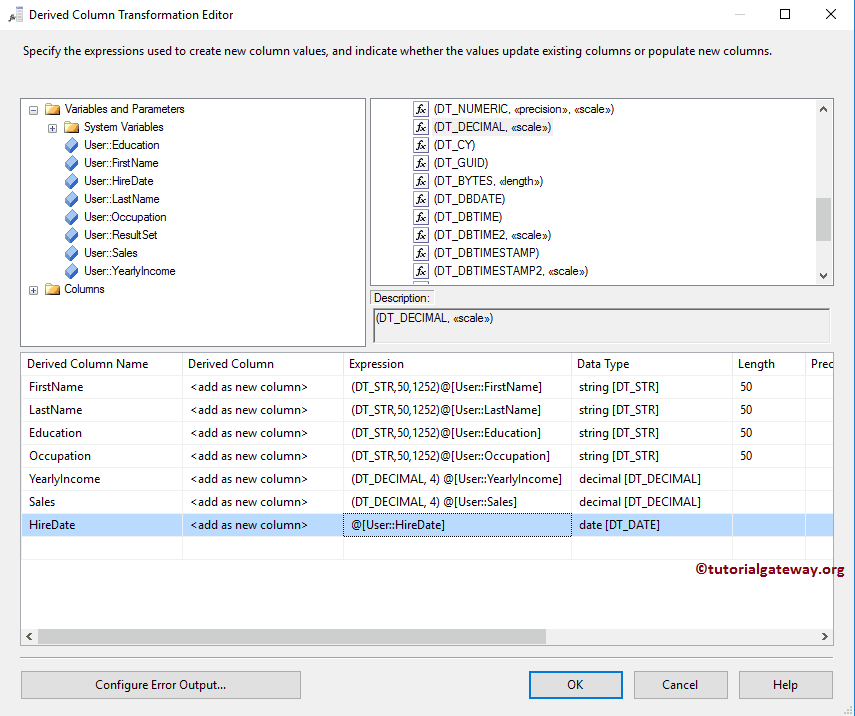 Derived Column Expression Editor