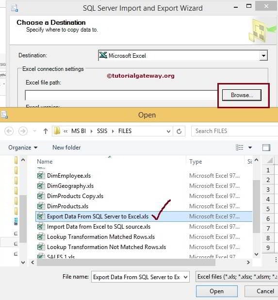 Select Excel File to Export Data 5