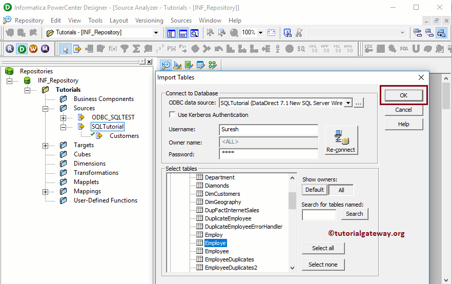 Select the Source Table