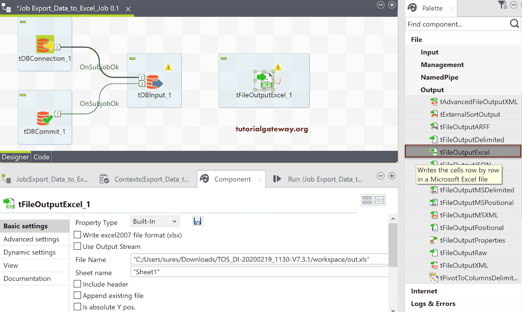 Add tFileOutputExcel output field to Export Database Table to Excel in Talend