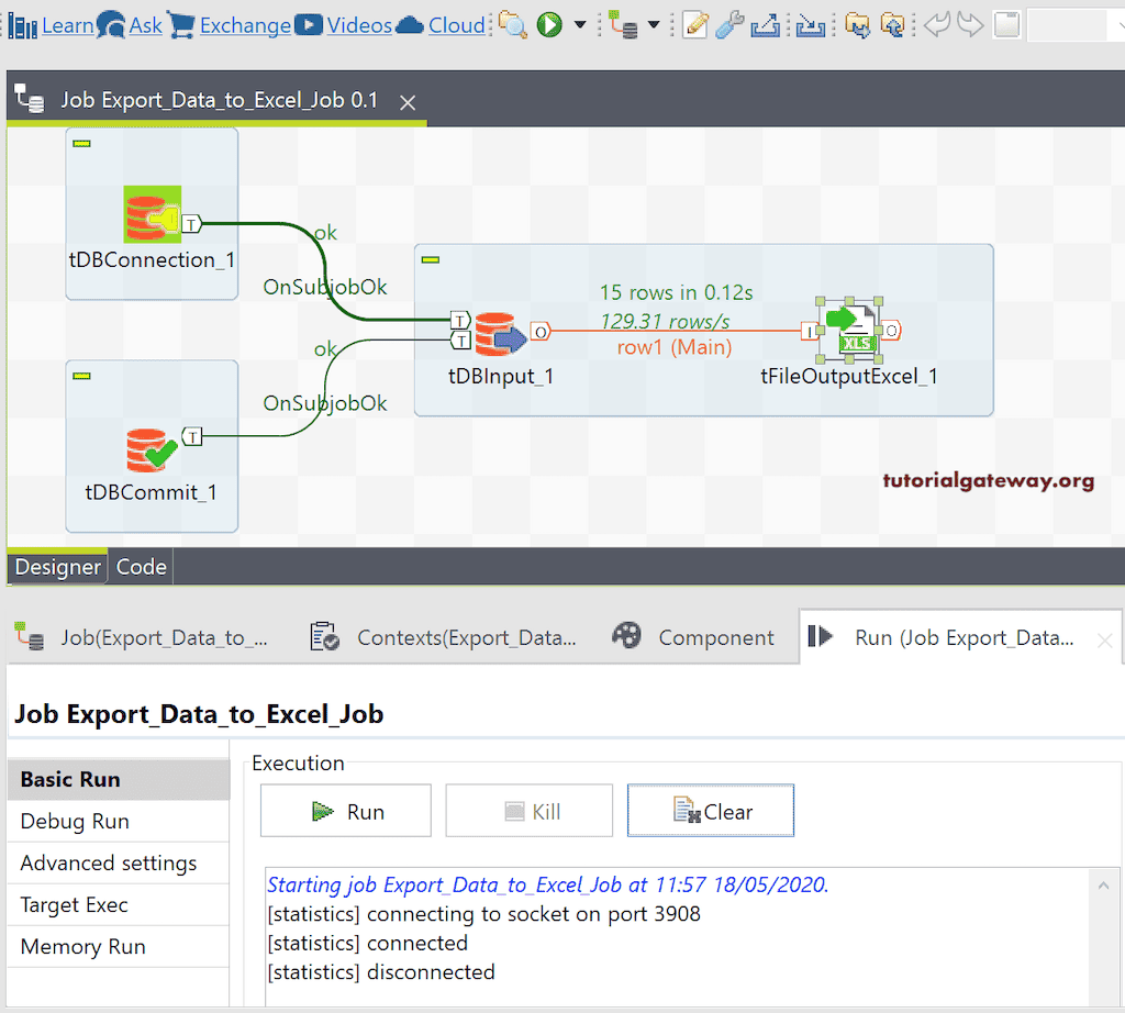 Run the Job to Export Database Table to Excel in Talend