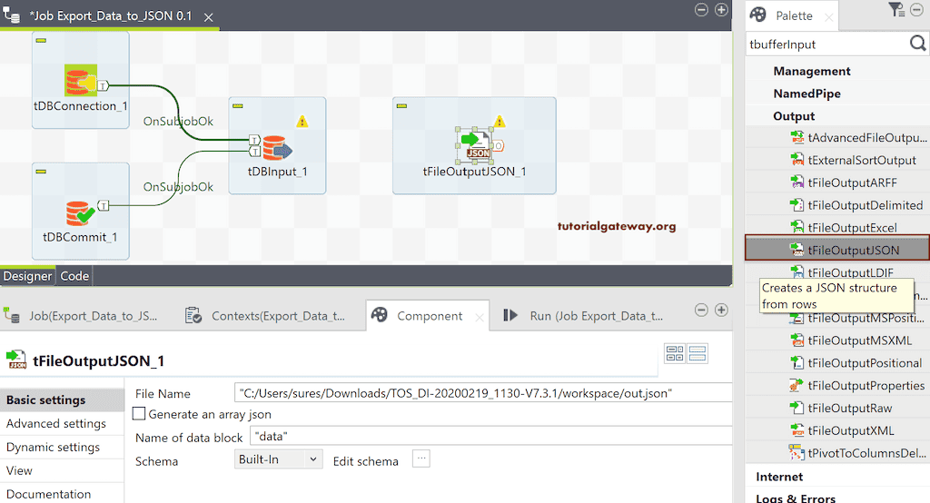 Export Database Table to JSON in Talend 2