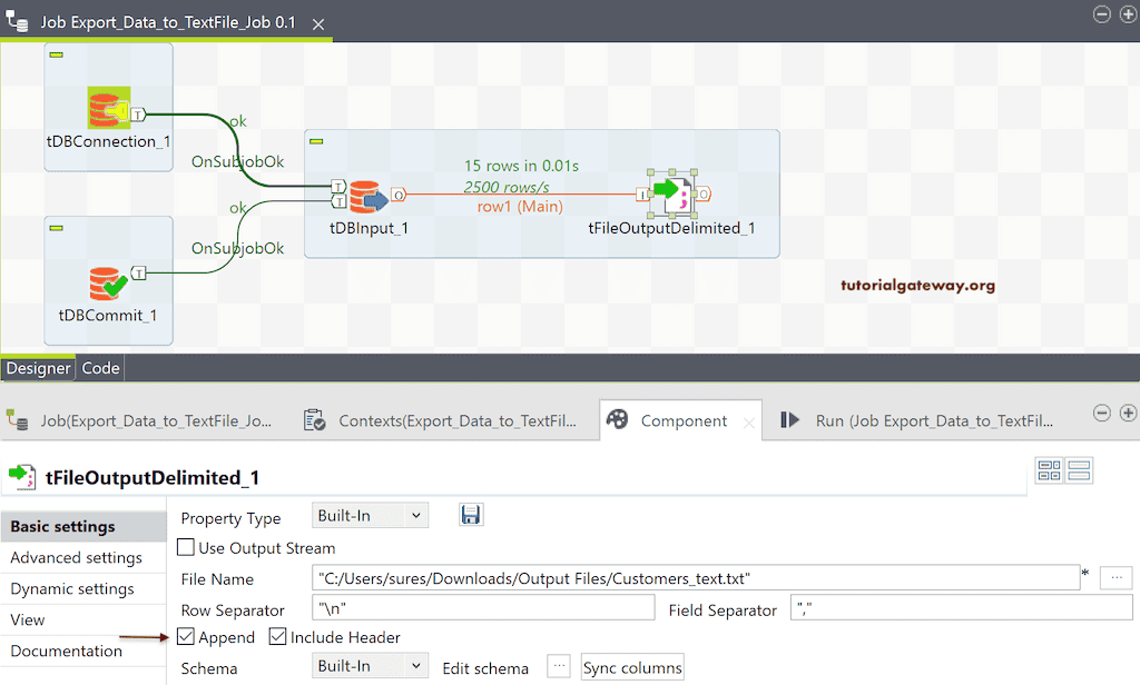 Export Database Table to Text File in Talend with append option