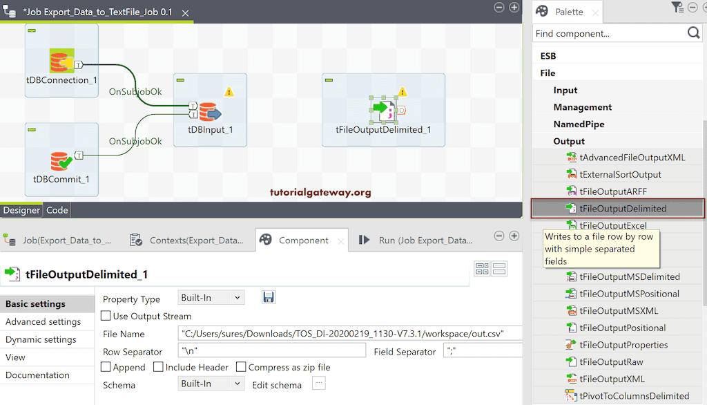 Add tFileOutputDelimiter to Export Database Table to Text File in Talend