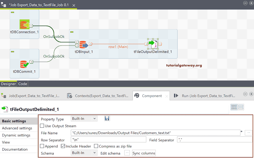 Export Database Table to Text File Configuration