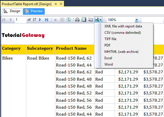 Available options to Export Report 5