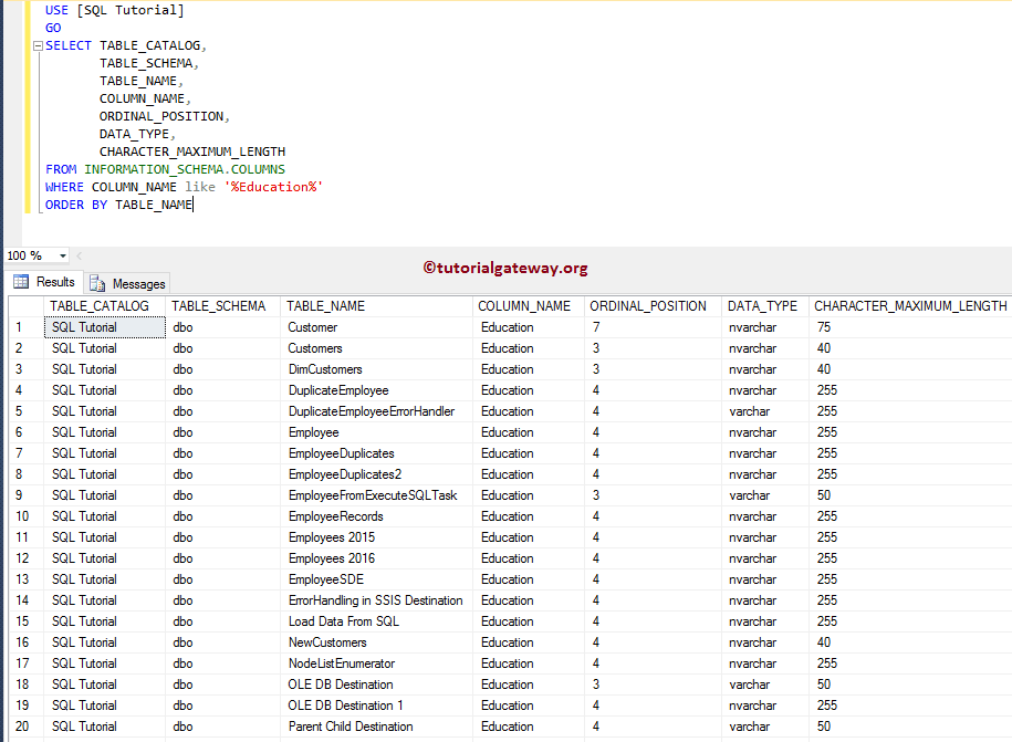 Find all Tables that Contain Specific Column Name 2
