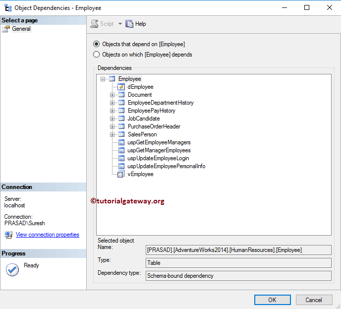 Object Dependencies window 3