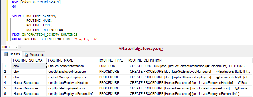 Select * from INFORMATION_SCHEMA.ROUTINES  8