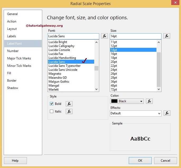 Format Gauge Label Fonts 16