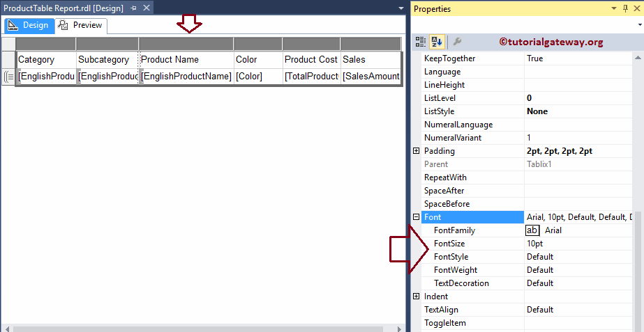 Format Table Report Fonts 4