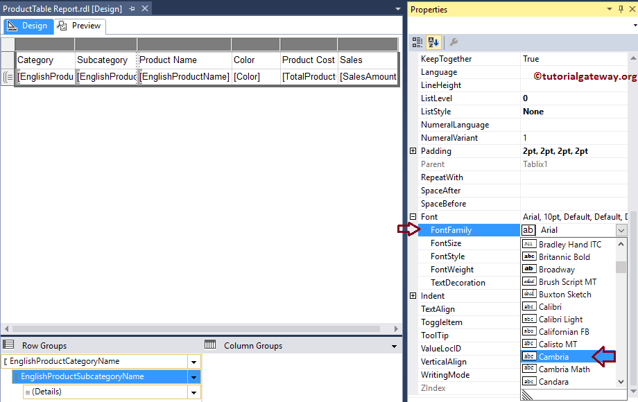 Format Table Report Font Family 5