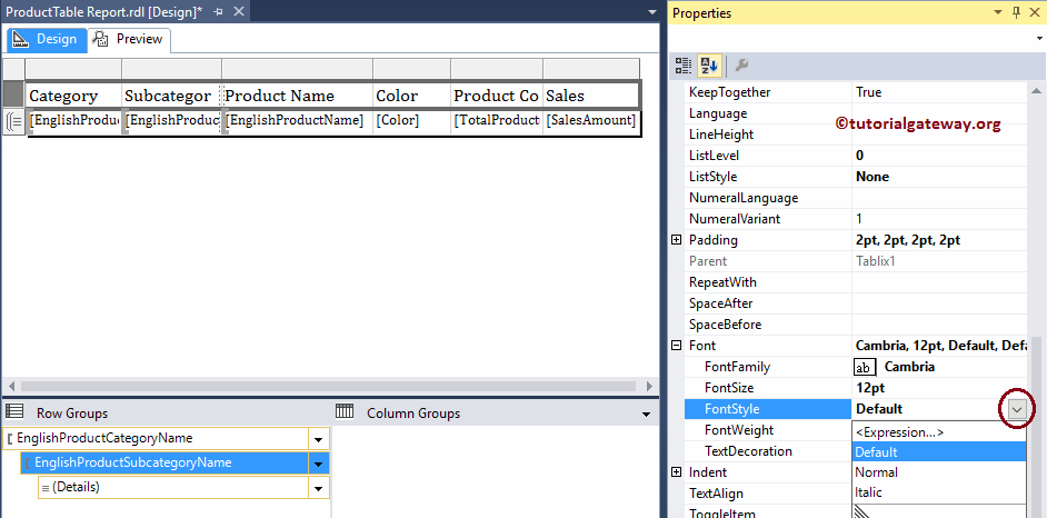 Format Table Report Font Style 7