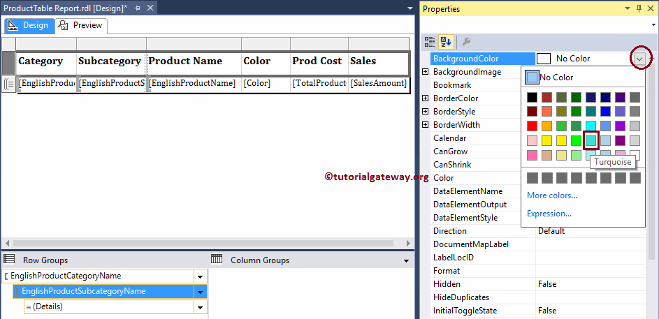 Format Table Report Header Row Background Color 9