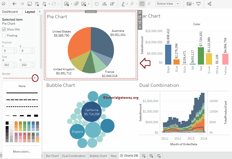 Format Tableau Dashboard Layout  - Change the Border Line style and color