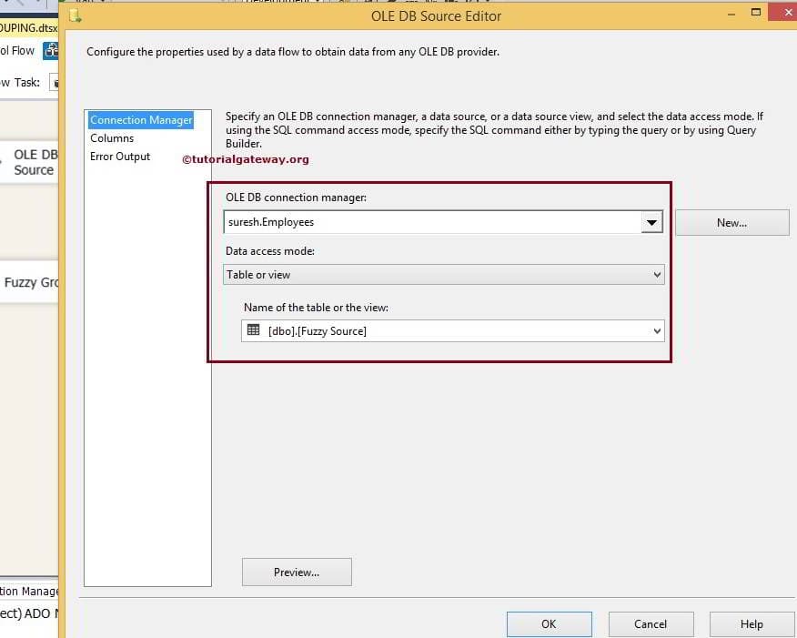 OLE DB Source DB and Table