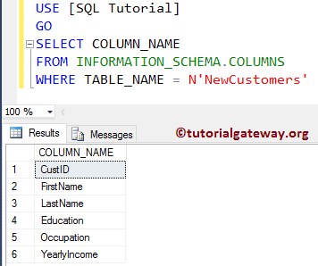 Get Column Names From Table 1