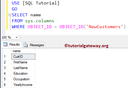 Select OBJECT_ID from sys.columns 3