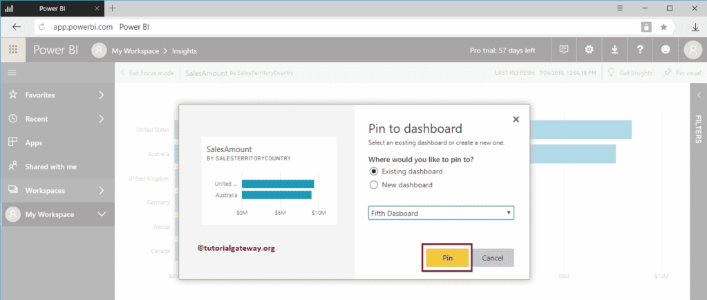 Click the Pin button in Get insights 9