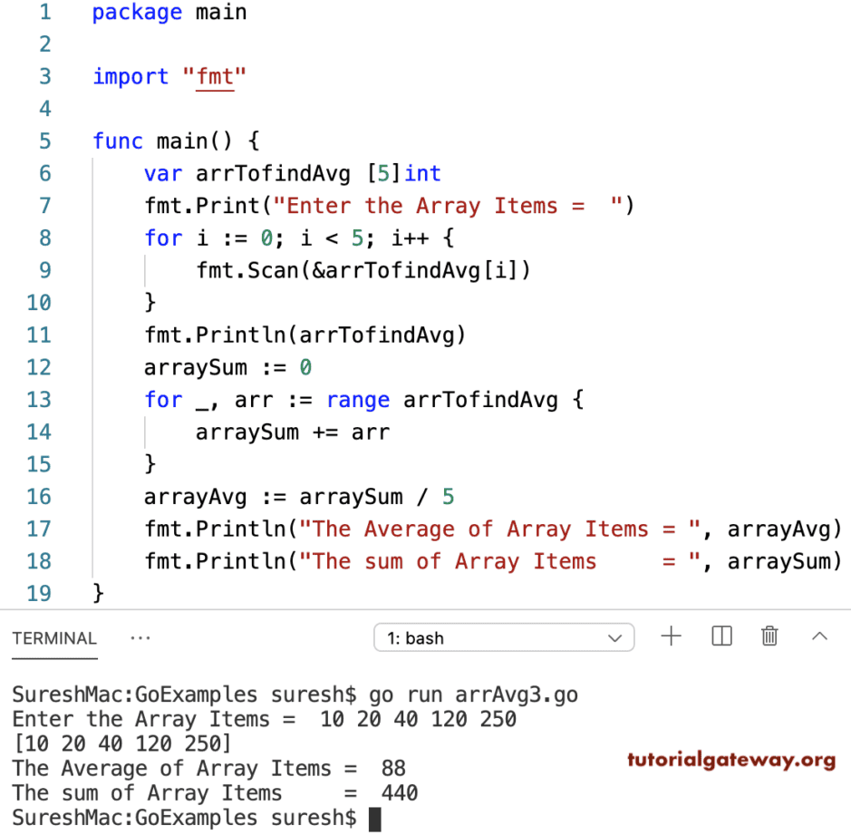Golang Program to Calculate Array Average