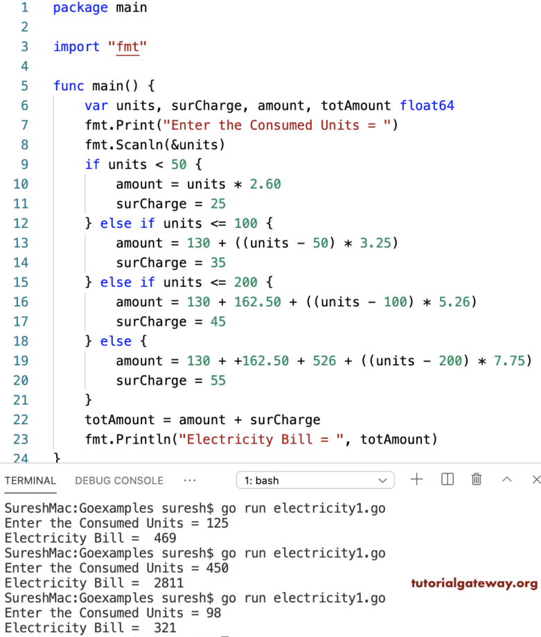 Go Program to Calculate Electricity Bill