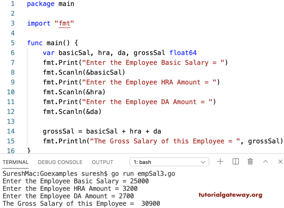 Golang Program to find Employee Salary